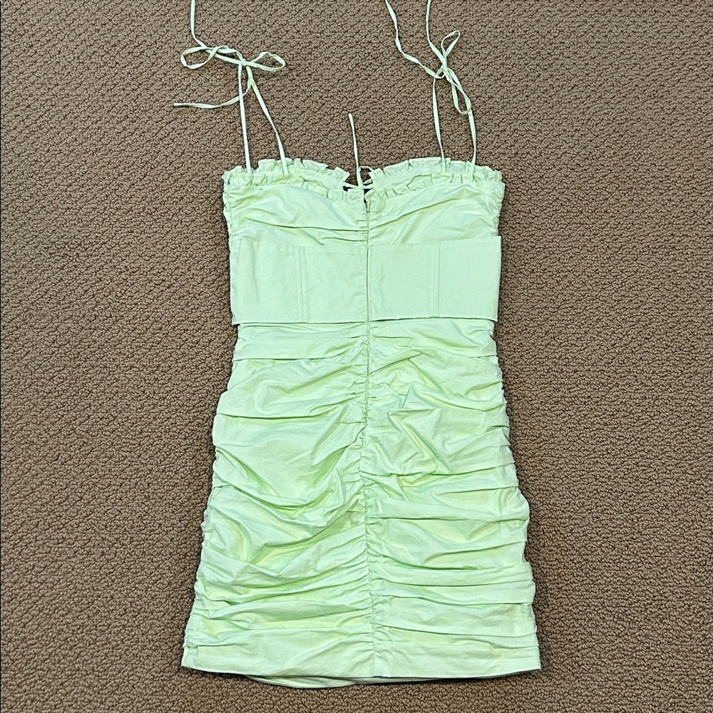 Oh Polly Sunshine Retreat Strappy Corset Mini Dress size 2 Lime Green Bodycon - Picture 3 of 16